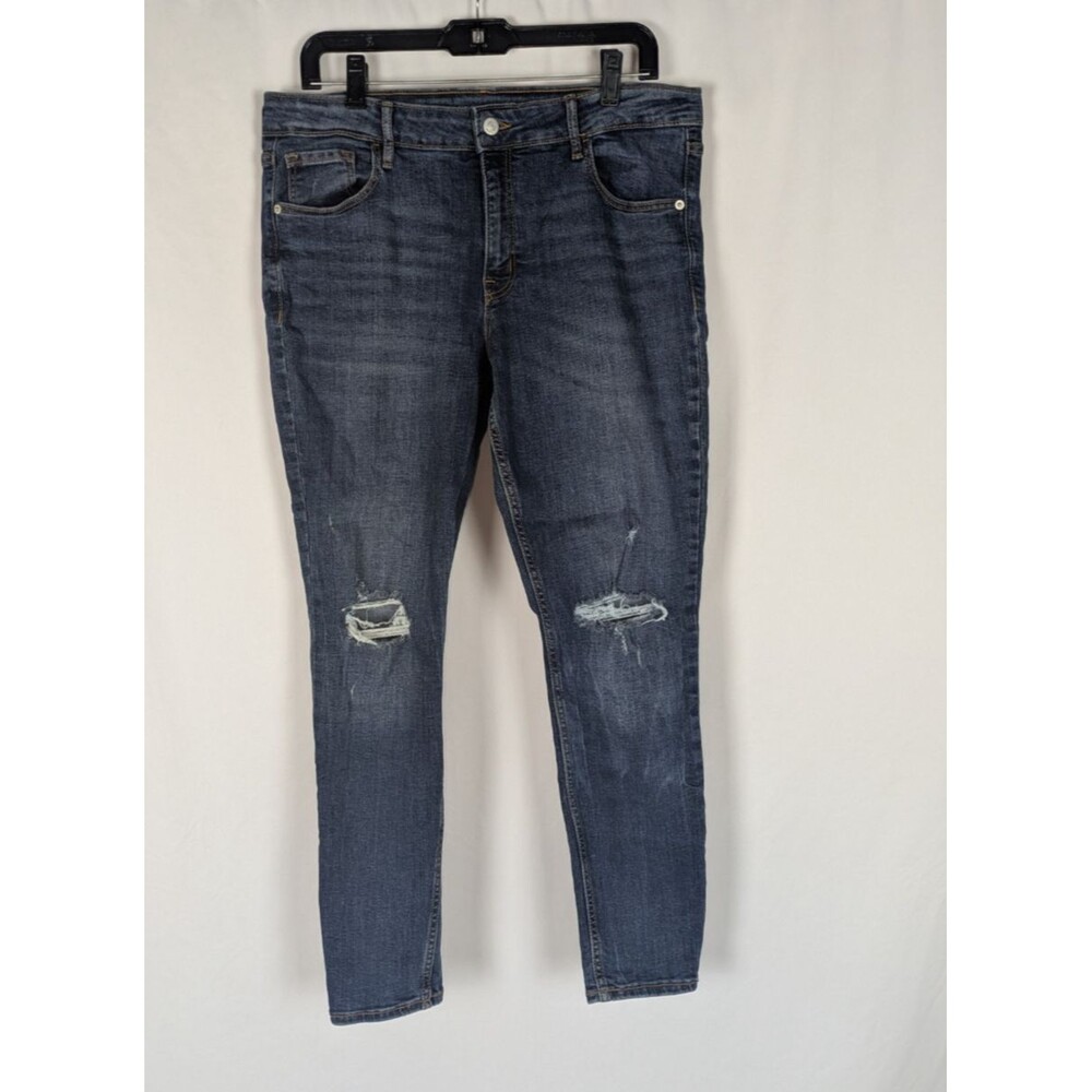 Old Navy Skinny Jeans 14 Women's Blue Ripped Knees Mid Rise Rockstar Super